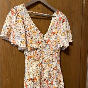 Floral Midi Dress with Flutter Sleeves